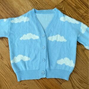 Blue Cardigan with Cloud Pattern